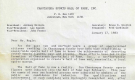 Joe Nagle's CSHOF induction letter, 1983.