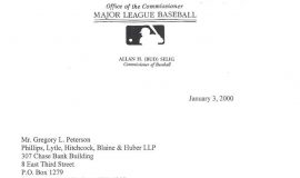 Letter from Commissioner of Baseball Bud Selig.