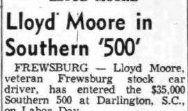 Lloyd Moore in Southern '500'. August 27, 1955.