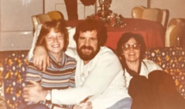 Karen Tellinghuisen with Bill and Mickey Bergey. 1977.