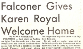 Falconer Gives Karen Royal Welcome Home.  August 5, 1977.