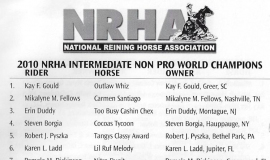 National Reining Horse Associations 2010  Intermediate Non Pro World Champions.