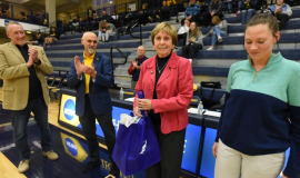 Kay Gould was honored at Allegheny College for her coaching contributions to the school during Allegheny's celebration of the 50th anniversary of Title IX.