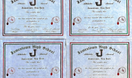 Kirsten Green's Jamestown High School basketball certificates. 1990-1993.