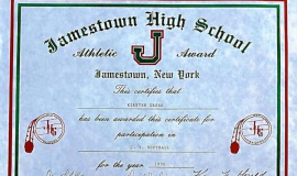 Kirsten Green's Jamestown High School softball certificates. 1990-1991.