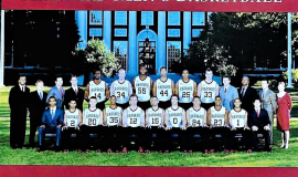 Harvard basketball 2012-13. Kirsten Green is first on right standing.