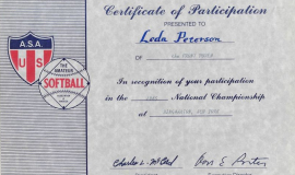 National Championship participation certificate, 1985.