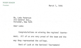 JCC letter of congratulations. March 1976.