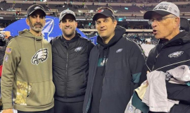 Left to right; Jay, Nick, Mike, Fran Sirianni in photo taken 1-29-23 after Nick's Philadelphia Eagles won the National Football Conference championship game in Philadelphia.
