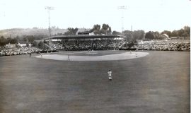 1944 Jamestown Falcons at Municipal Stadium in Jamestown, NY. Nellie Fox is playing center field.