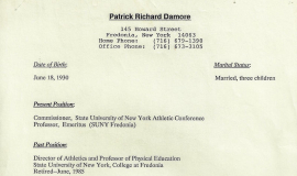 Patrick Damore's resume. Page 1. Circa 1986.