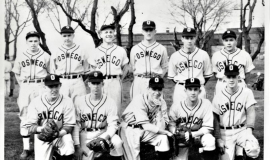 Oswego High School baseball, 1946. Patrick Damore on far right in back row.