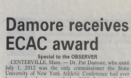 Damore receives ECAC award. September 7, 2012.