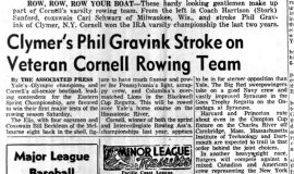 Clymer's Phil Gravink Stroke on Veteran Cornell Rowing Team. May 3, 1957.