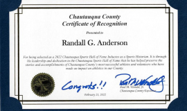 Chautauqua County Certificate of Recognition.  February 21, 2022.
