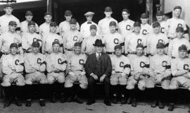 1920 Cleveland Indians. They are wearing black armbands honoring the memory of Ray Chapman. Ray Caldwell, first row, second from left. Photo courtesy of SABR Pictorial on Twitter (@SABRPictorial).