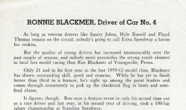 Ron Blackmer - Stateline Speedway Program Biography, 1962.
