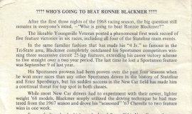 Ron Blackmer - Stateline Speedway Program Biography, 1989.
