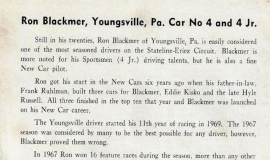 Ron Blackmer - Stateline Speedway Program Biography, 1969.