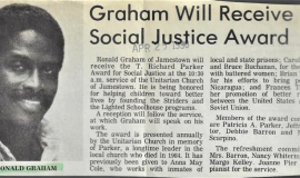 Graham Will Receive Social Justice Award.  April 25, 1990.