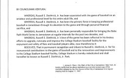 Proclamation renaming College Stadium as Russell E. Diethrick, Jr. Park