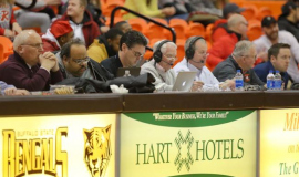 Scott Kindberg covering Jamestown High School basketball at Buffalo State. 2019.