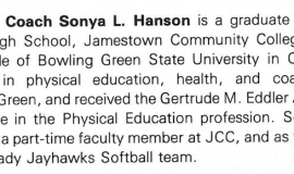 Sonya Hanson was the volleyball head coach at Jamestown Community College in the 1984-85 season.
