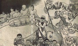 A newspaper cartoon before the 1949 JHS season finale. Courtesy the Olsen family.