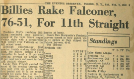 Billies Rake Falconer, 76-51, For 11th Straight. February 7, 1953.