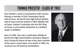 Slippery Rock Soccer Ring of Honor program bio of Tom Priester. September 15, 2023.