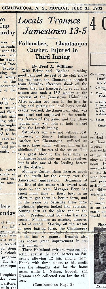 Chautauqua vs Jamestown baseball game article