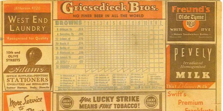 1947 St. Louis Browns score card page 3
