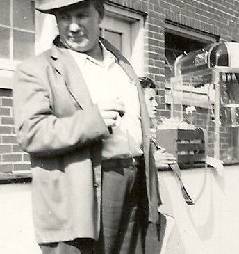 Frank Hyde stands in the concourse at Municipal Stadium in 1949.