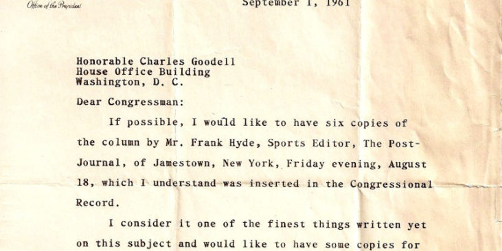 Correspondence from George P. Marshall to Charles Goodell, September 1, 1961.