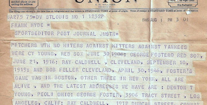 Taylor Spink to Frank Hyde telegram, 1946