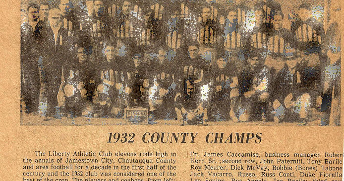 Newspaper photo of 1932 Liberty Athletic Club football team as 1932 County Champions