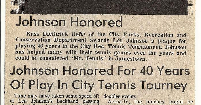 Johnson Honored For 40 Years Of Play In City Tennis Tourney
