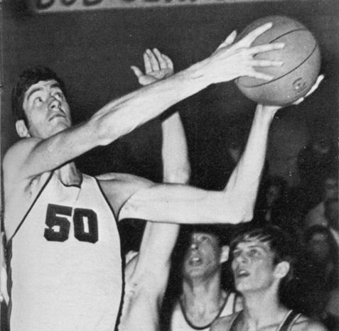 Donn Johnston drives to the basket during a Jamestown High School basketball game in the 1968-69 season.