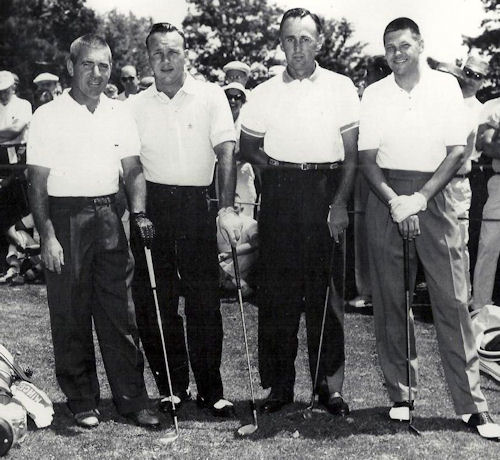 From left, Moon Brook Country Club pro Toby Lyons, Arnold Palmer, Art Wall Jr. and Moon Brook club champion Ben Bishop.