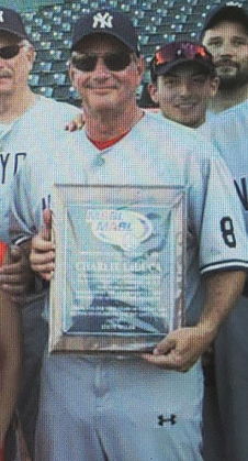 Charlie LaDuca of Fredonia holds his Men’s Senior Baseball League World Series Hall of Fame plaque.