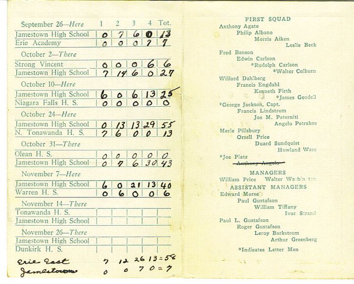 1931 JHS Football schedule inside