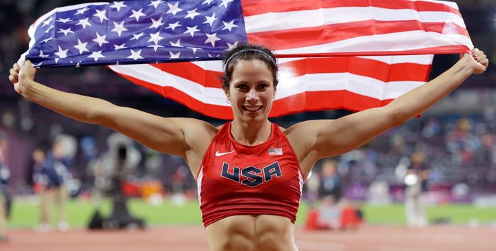 Jenn Suhr after winning the gold in pole vaulting in 2012.