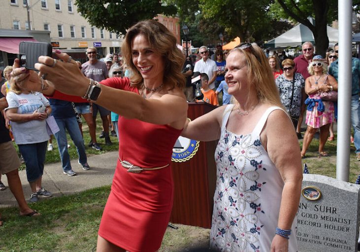 Jenn Suhr and Julie Essek pose for a selfie.