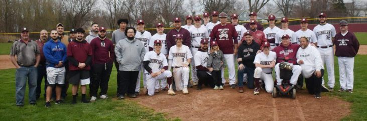 Members of the current Dunkirk Marauders baseball team, family members, former players and ex-teammates joined Frank Jagoda here.
