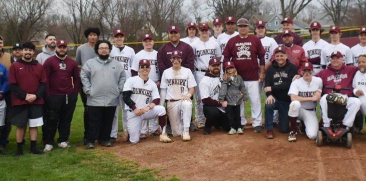 Members of the current Dunkirk Marauders baseball team, family members, former players and ex-teammates joined Frank Jagoda here.