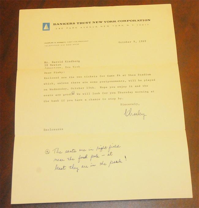 The letter Harold Kindberg received from Charles Garrett.
