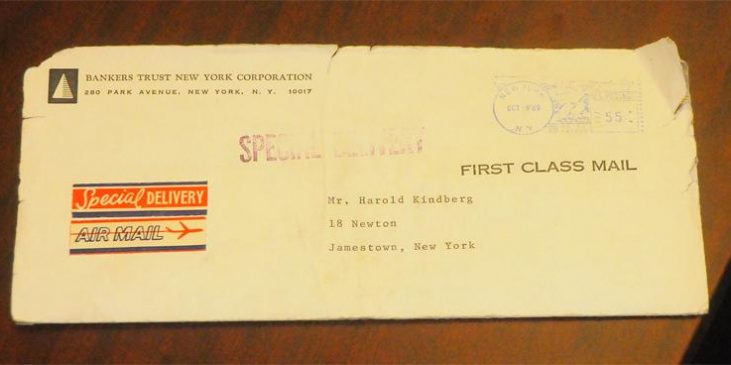 The envelope in which the letter arrived.