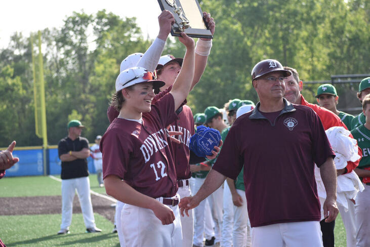 Dunkirk head coach Frank Jagoda stands with his seniors.