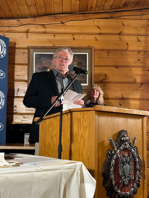 Bill Dimmer accepting induction for Dan Wolfe into the CSHOF, February 16, 2026. Bill Dimmer accepting induction for Dan Wolfe into the CSHOF, February 16, 2026.