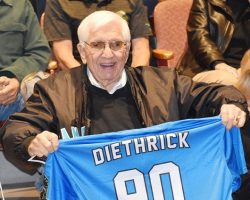 Russell E. Diethrick Jr. during a birthday celebration Wednesday at the Robert H. Jackson Center in Jamestown. October 9, 2024. P-J photo by Scott Kindberg. Russell E. Diethrick Jr. during a birthday celebration Wednesday at the Robert H. Jackson Center in Jamestown. October 9, 2024.